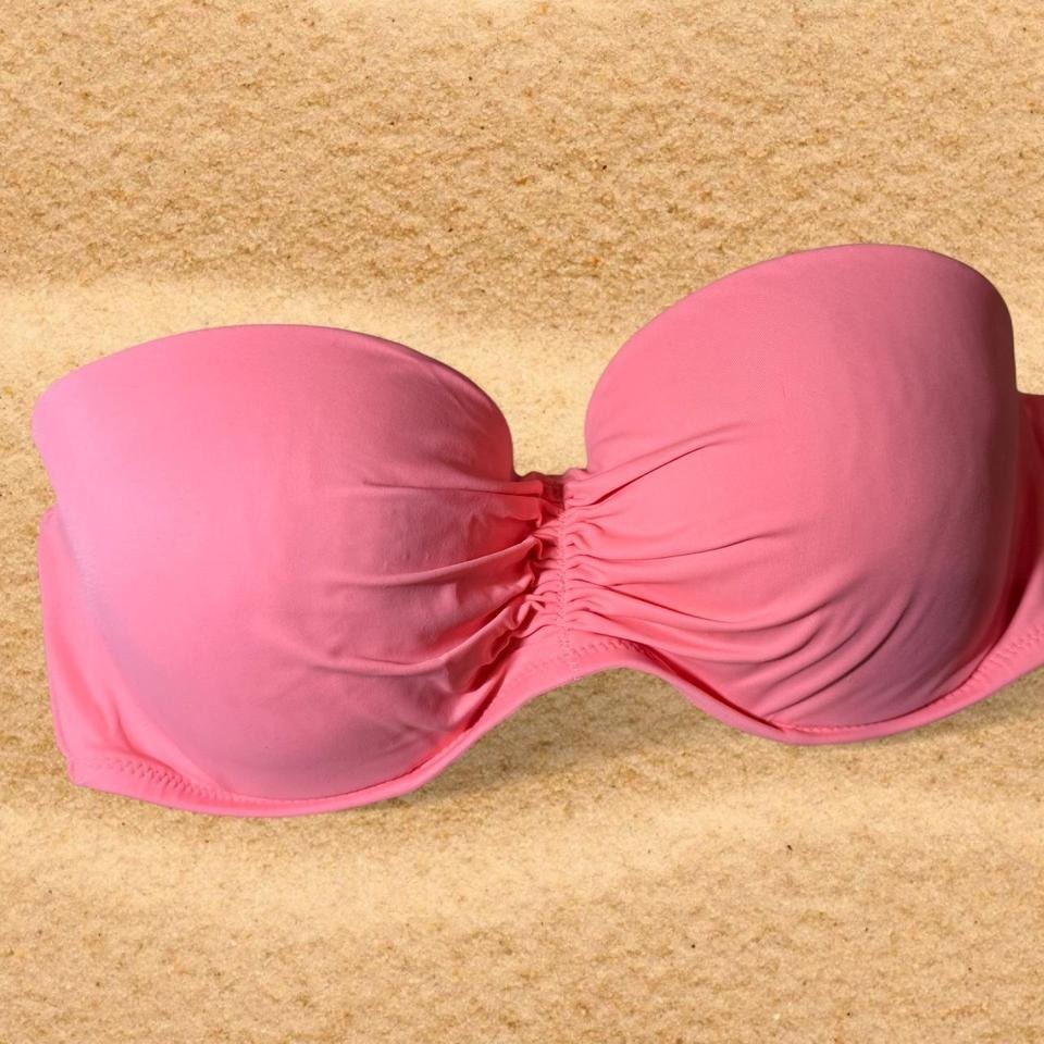 Victoria's Secret The Flirt Bandeau Bikini Top Pink Ruched Strapless 34d